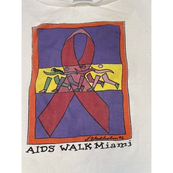 VINTAGE Aids Walk Miami 1996 Graphic Tank Top Women XL White 90s Single Stitch - Picture 2 of 12
